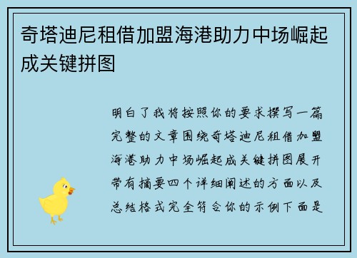 奇塔迪尼租借加盟海港助力中场崛起成关键拼图 奇塔迪尼租借加盟海港助力中场崛起成关键拼图